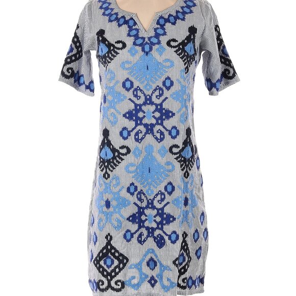 Rose And Rose Blue Pinstripe Bohemian Vibe Smock Dress XS - Picture 1 of 10